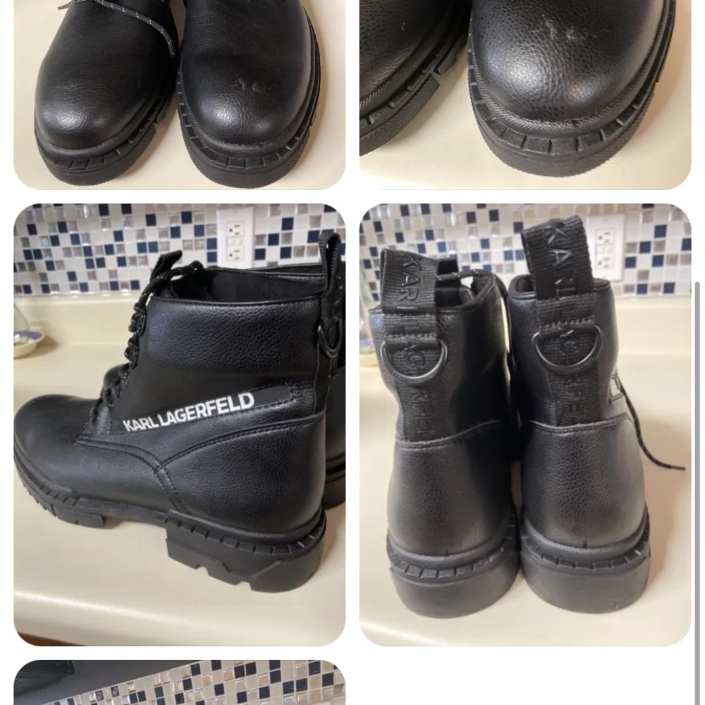 KARL LAGERFELD PARIS Logo Leather Combat Boots Retail $295 Size 13 - Picture 2 of 2